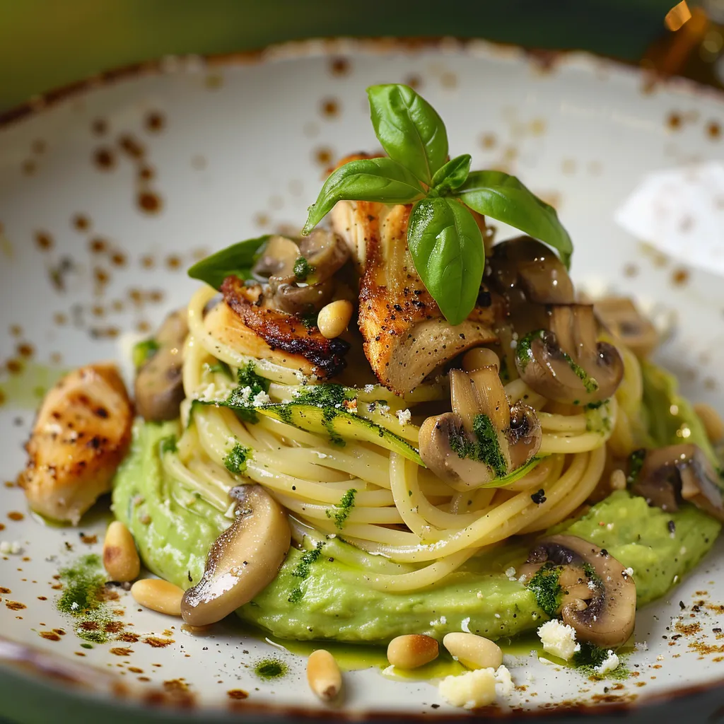 Spaghettis au poulet champignons