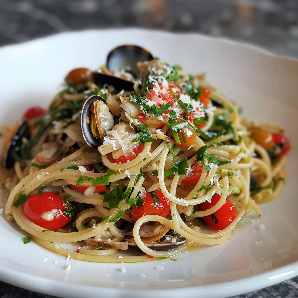 Spaghettis palourdes et légumes