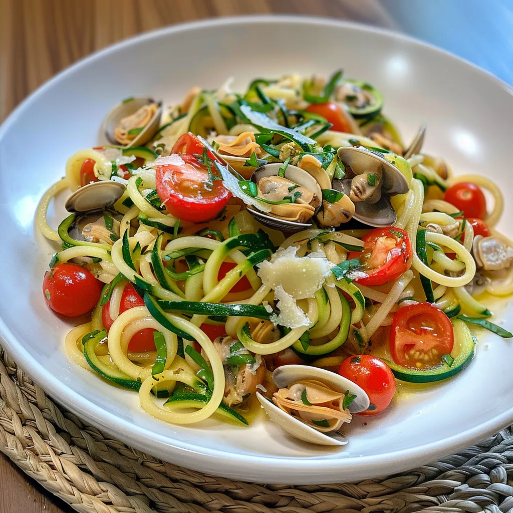 Délicieux spaghettis aux palourdes et légumes frais