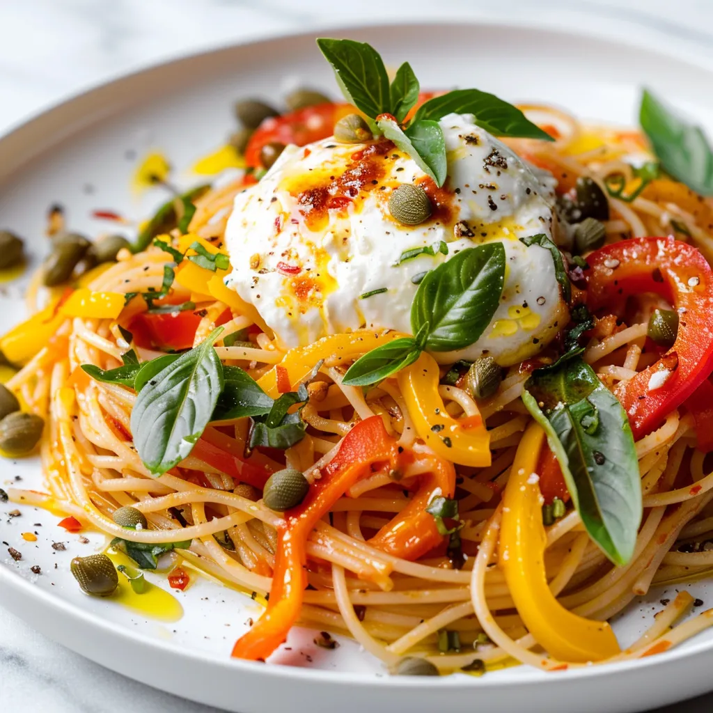 Spaghetti aux légumes burrata