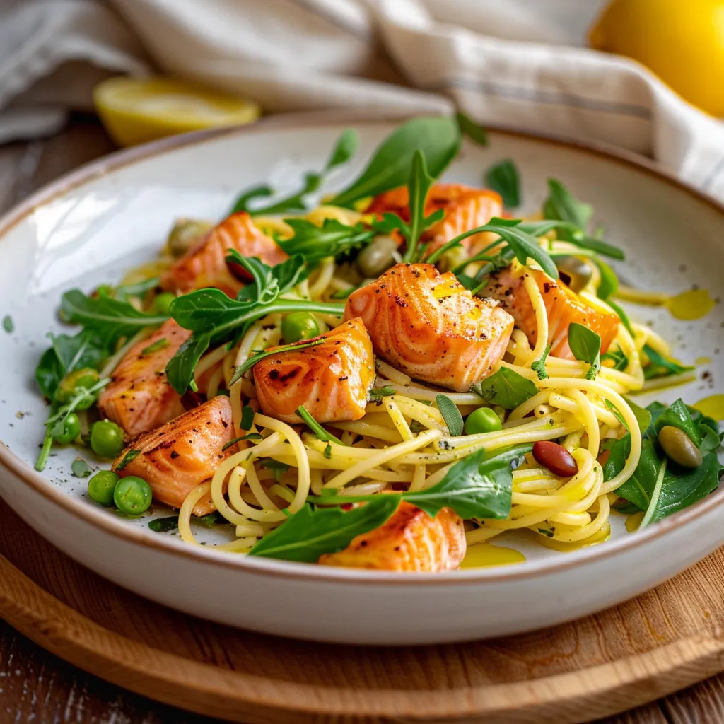 Spaghettis fèves saumon frais