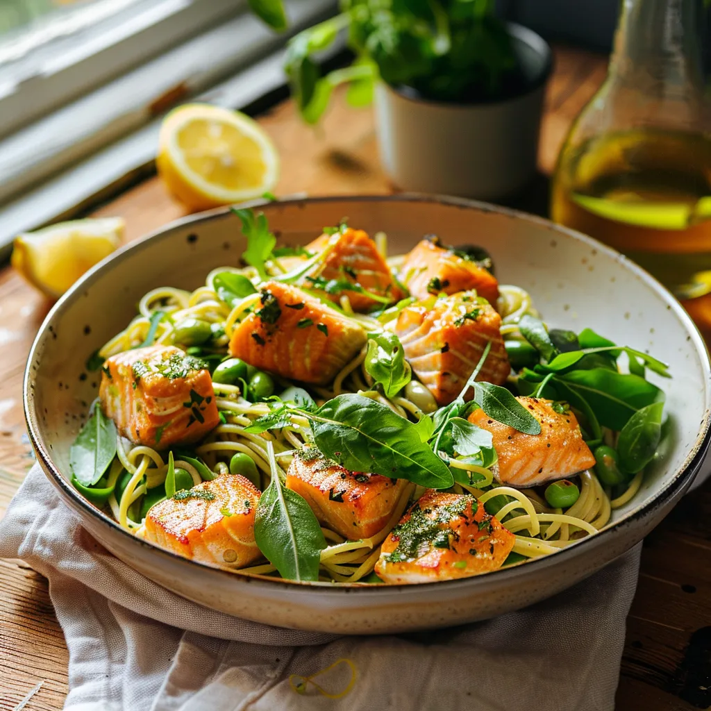 Préparez un délicieux plat de spaghettis aux fèves et saumon