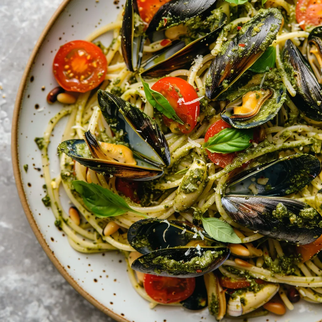 Préparez des spaghettis aux coquillages et pesto