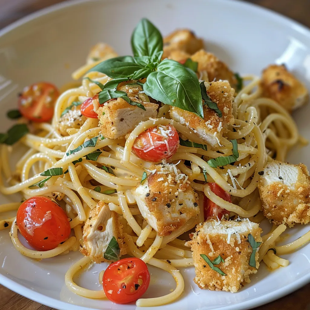 Spaghettis aux légumes et dinde avec parmesan et basilic