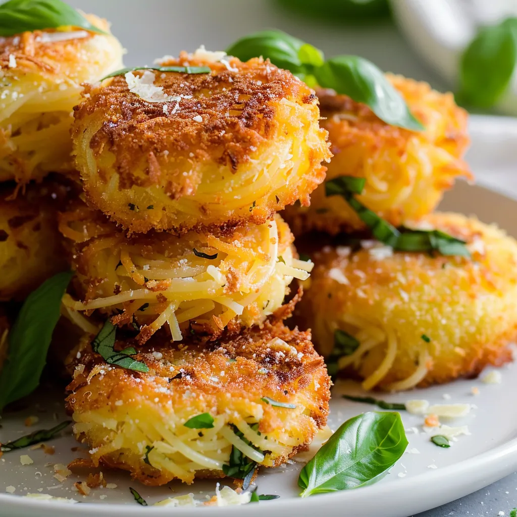 Galettes de spaghetti dorées au basilic