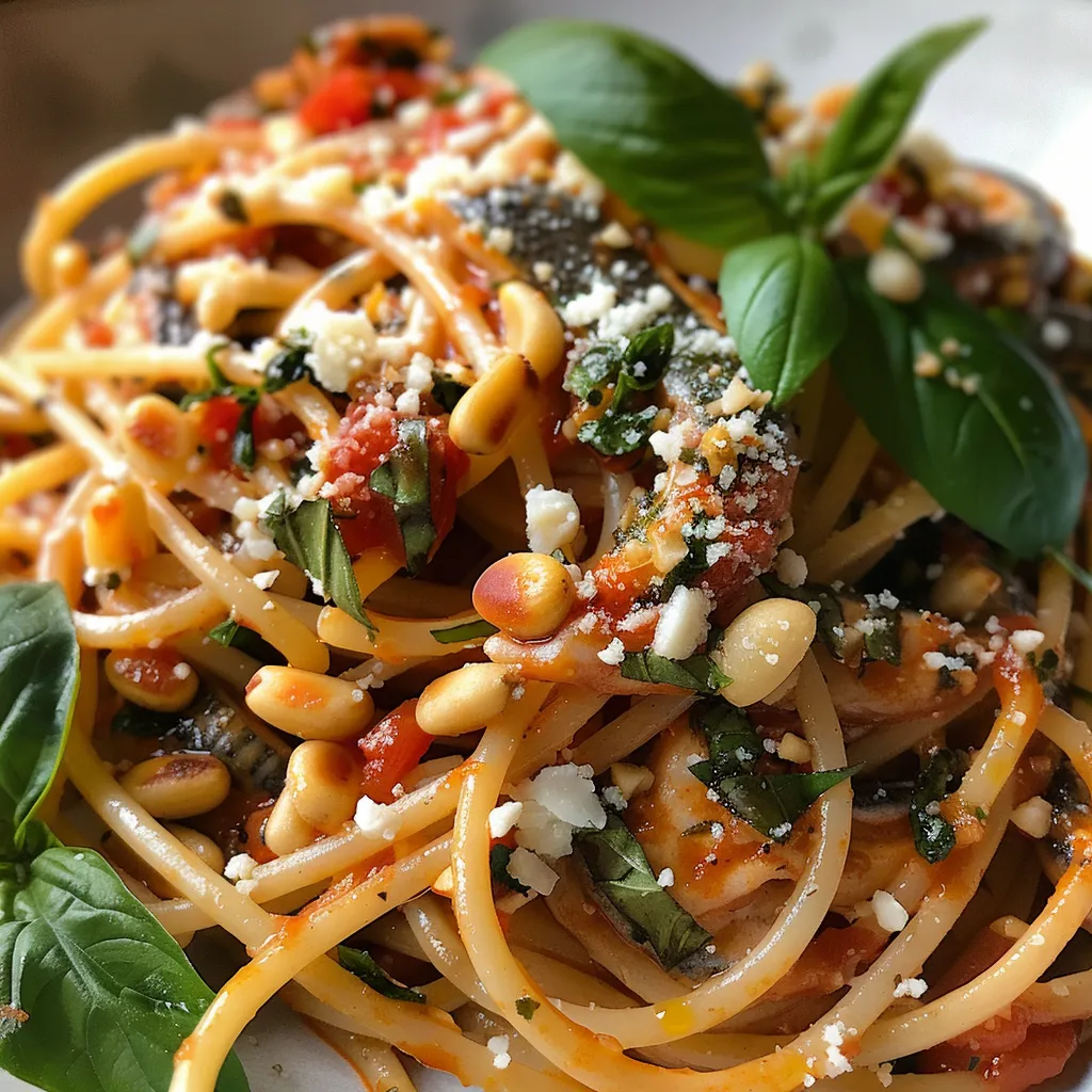 Spaghettis aux sardines et pignons dorés