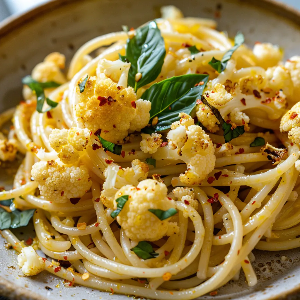 Spaghettis chou-fleur sauté ail