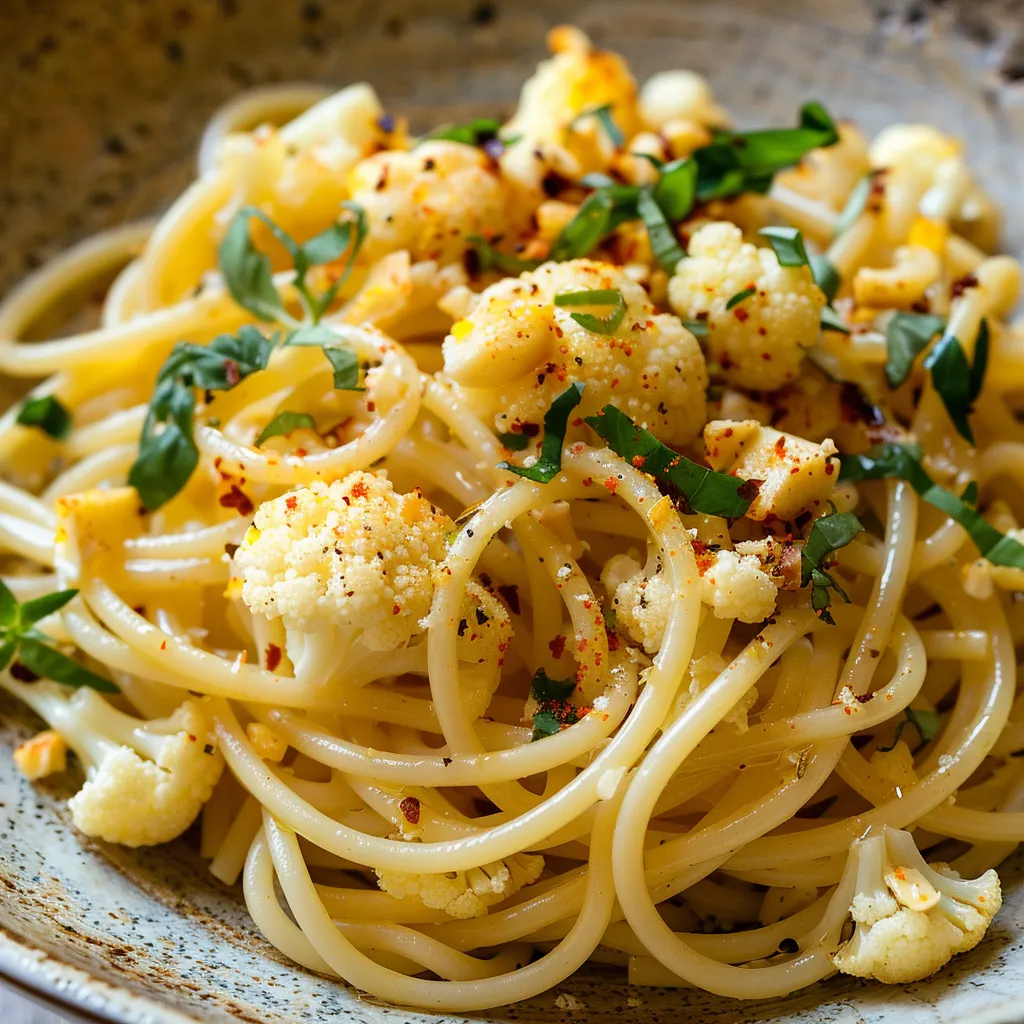 Spaghettis au chou-fleur et à l'ail sautés