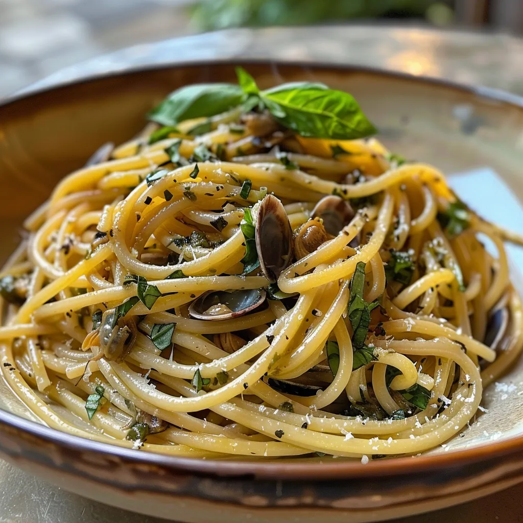 Spaghettis aux tellines ail basilic