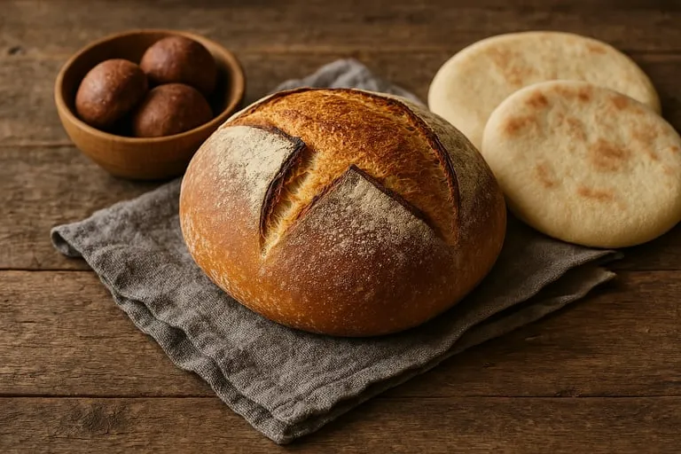 Une baguette de pain grillé est posée sur un tissu.