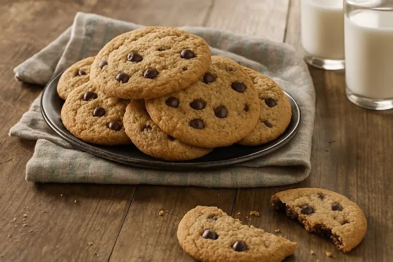 Une pile de biscuits chocolat sur un plateau.