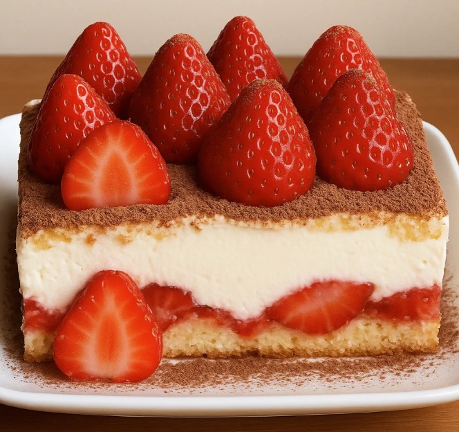Une tarte aux fraises est servie sur un plateau.