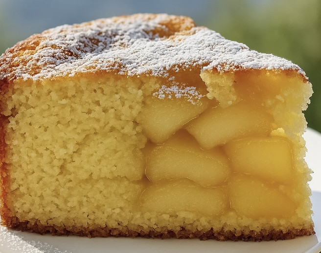 Une portion de gâteau aux pommes est servie sur une assiette.