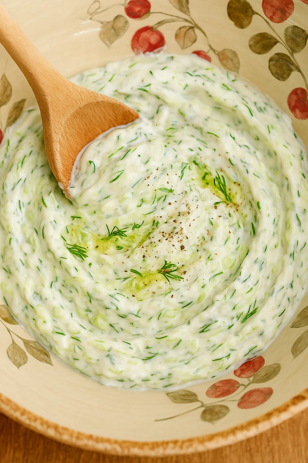 Une sauce tzatziki grecque est servie dans un bol.