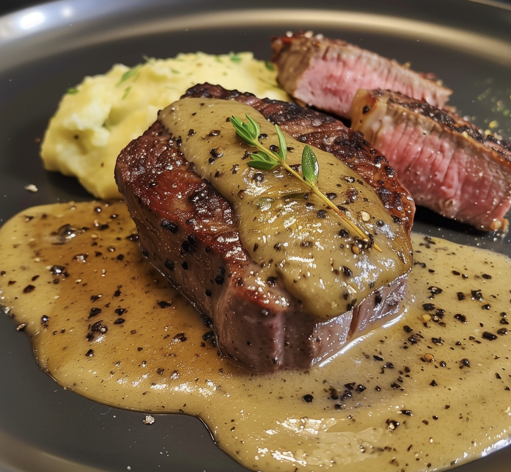 Filet mignon avec sauce miel et moutarde.