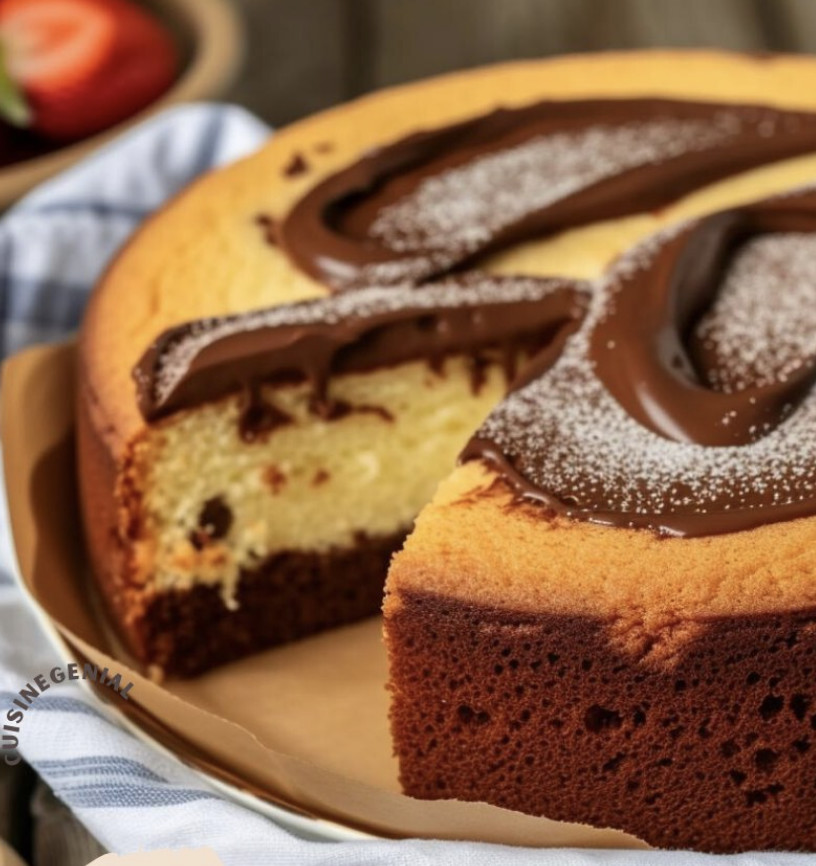 Une portion de gâteau au Nutella sans yaourt sur un plateau.