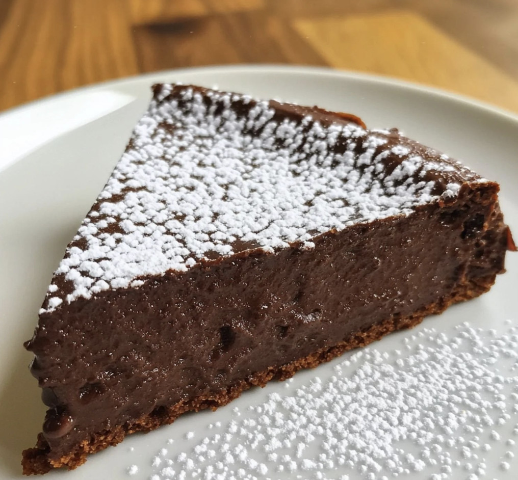 Une pièce de chocolat fondant avec des suisses sur une plaque en bois.
