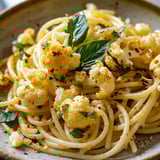 Spaghettis chou-fleur sauté ail