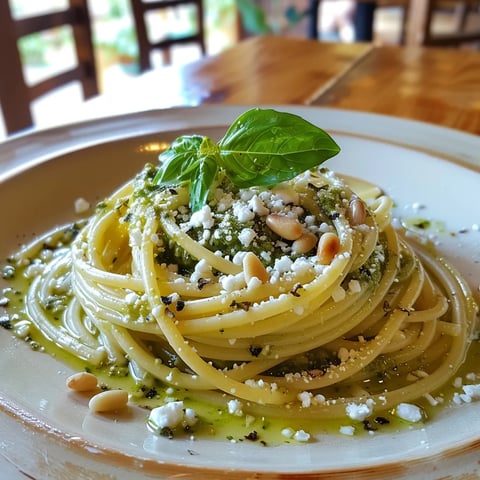 Spaghettis au pesto et féta
