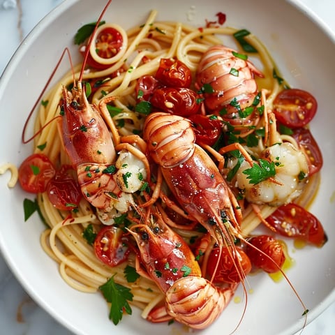 Spaghettis langoustines et tomates