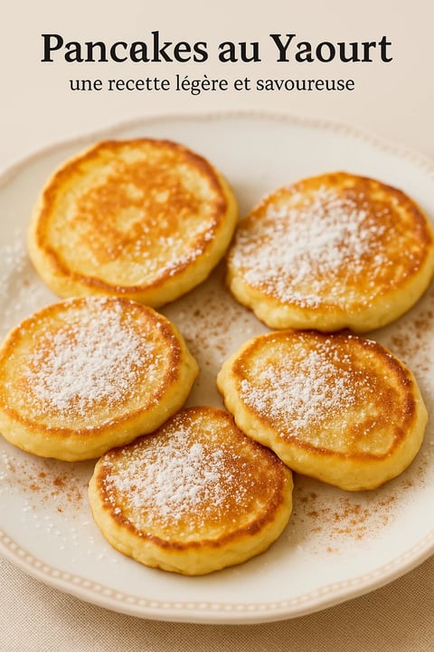 Des pancakes faits maison avec du yaourt et du sucre.