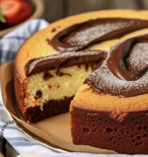 Une portion de gâteau au Nutella sans yaourt sur un plateau.